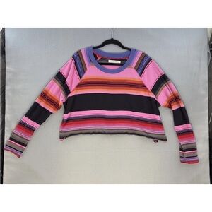 Free People XS Rolled Hem Long Sleeve Crop Top Multi Color Oversized